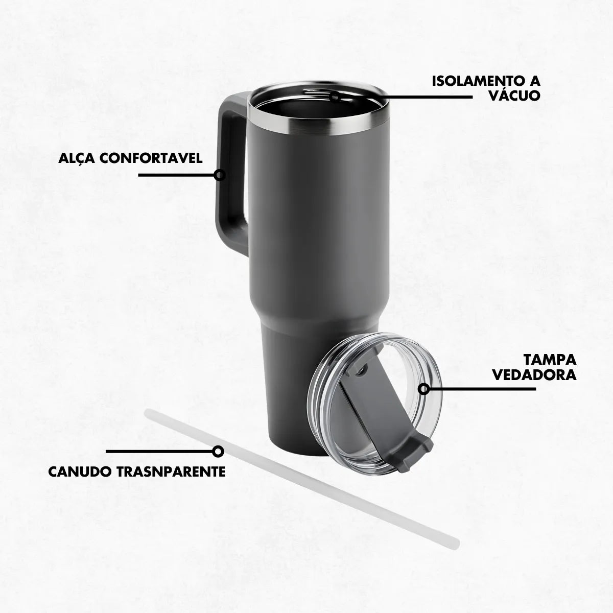 Copo Térmico Grande 1200 Ml Canudo Parede Dupla - BRANCO